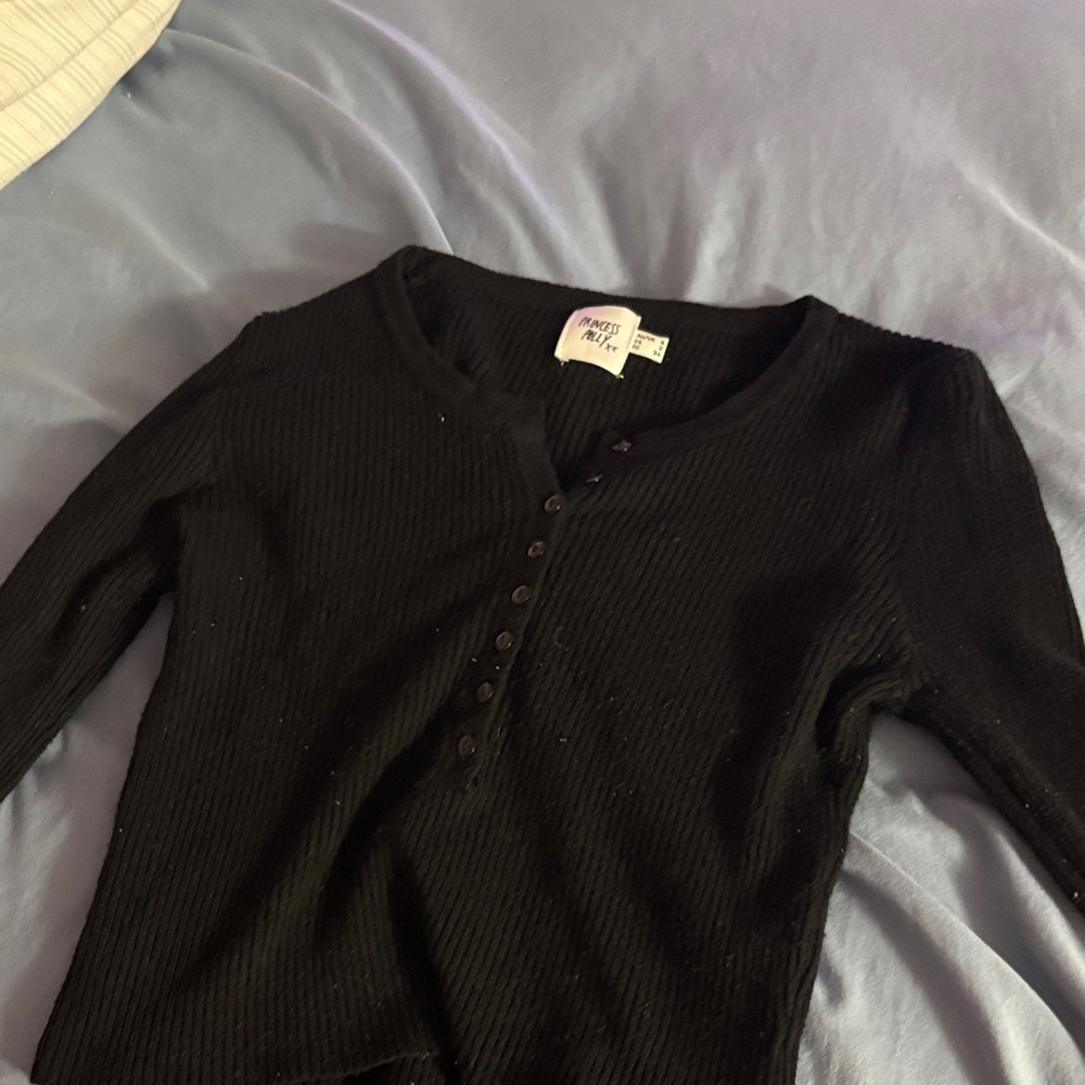H&M Black Ribbed Button-Up Top